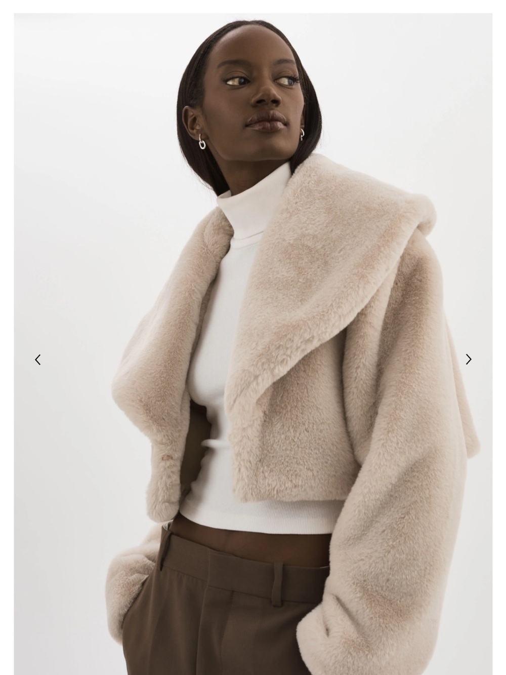 LAMARQUE. Plush Faux-Fur Jacket in Beige - Picture 2 of 10